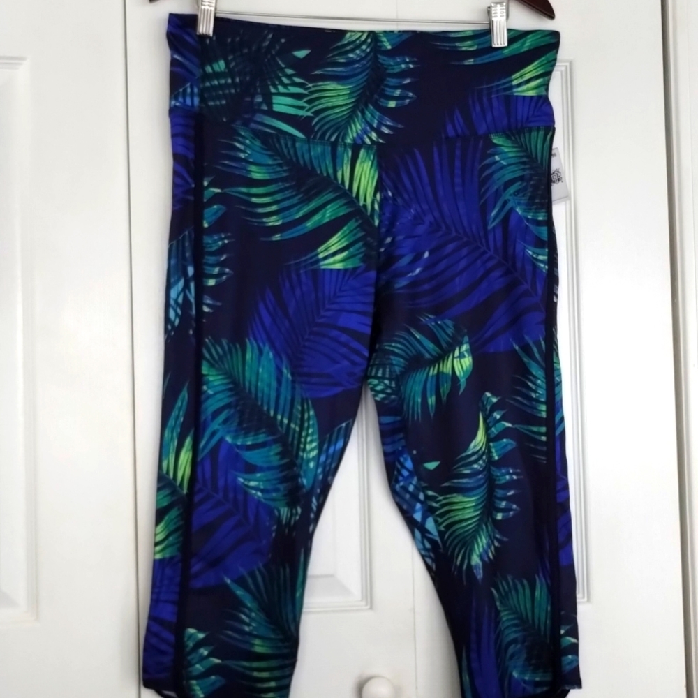 Champion Yoga pants in blue tropical palm pattern XXL